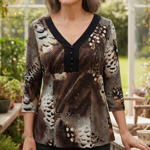 🖤 Animal Print Geometric Tunic 🤍🤎 Scoop Neck Blouse | S/M